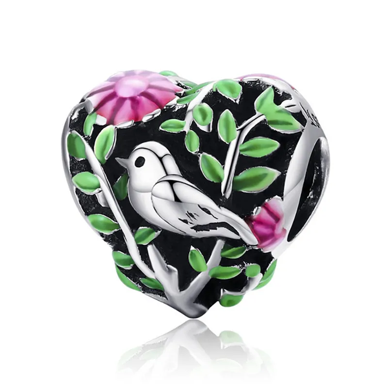 Colorful Ferris Wheel Feathers Leaves Crown Bird House Beads Fit Original Pandora Charm Bracelet Bangle Silver Color DIY Jewelry