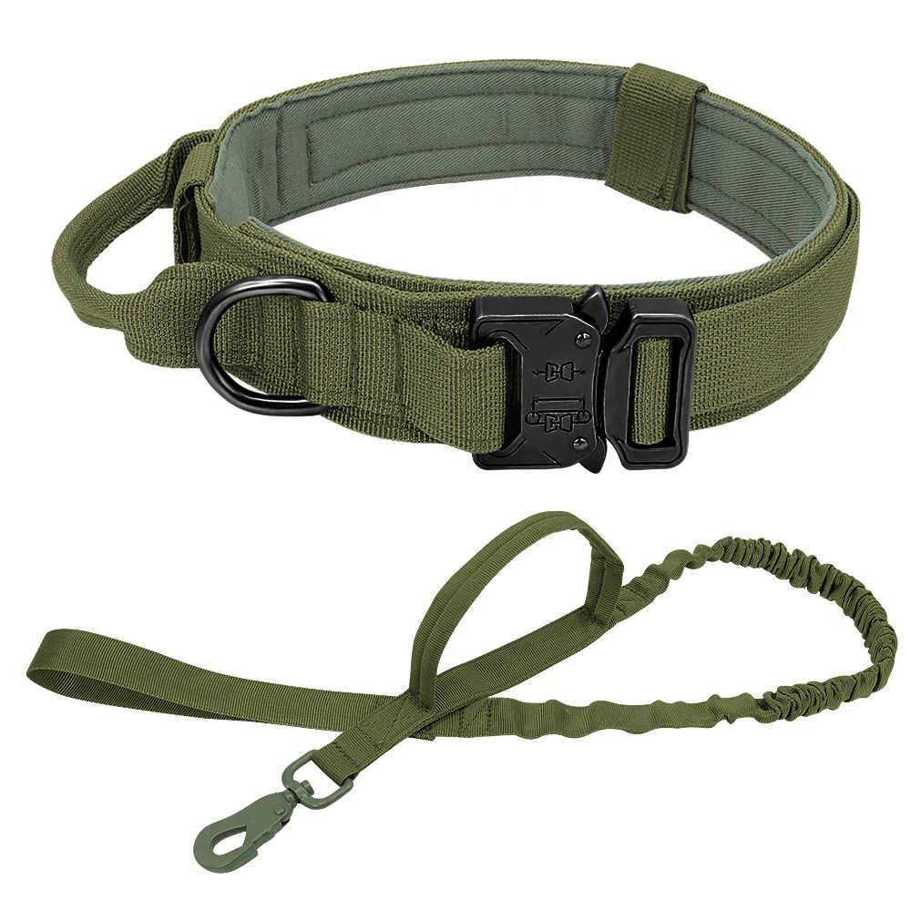 Trwały Tactical Dog Collar Regulowany Nylon Wojskowy Kołnierz Dog Kołnierz Smycz Dla Średni Duże Psy Owczarek Niemiecki Szkolenie Polowanie 211006