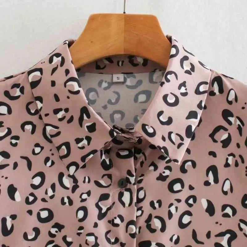 Blusa de manga larga con estampado de leopardo para mujer de primavera, camisa con cuello vuelto para mujer, Tops holgados informales para mujer, Blusas S8358 210430