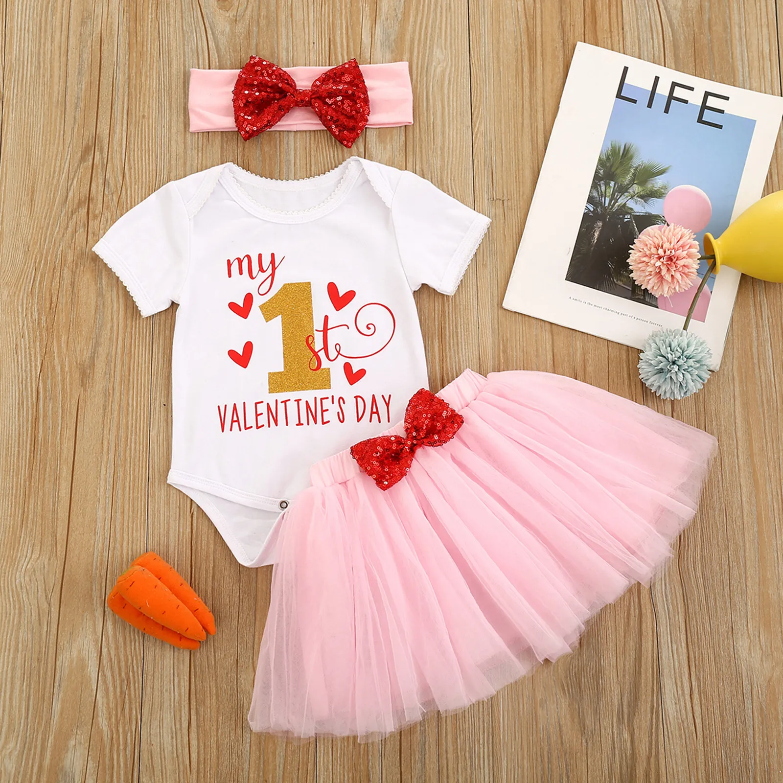 0-2Y min 1st valentines dag baby flicka outfits född spädbarn brev hjärta romer tutu kjolar kläder set 210515