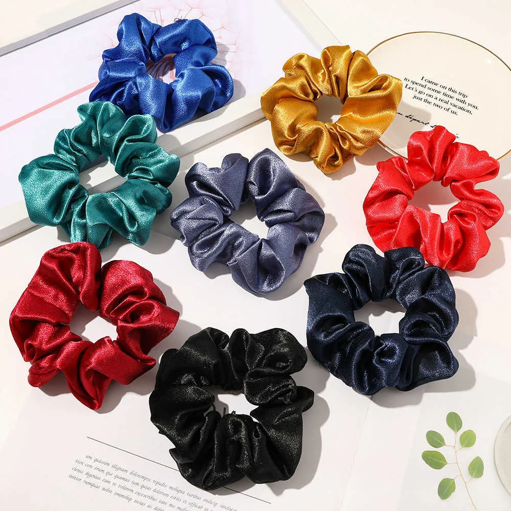 4 Pz/lotto Raso di Seta Scrunchies Donne Elastici Elastici Ragazze Solid Ponytail Holder Cravatte Corda Accessori Capelli Set