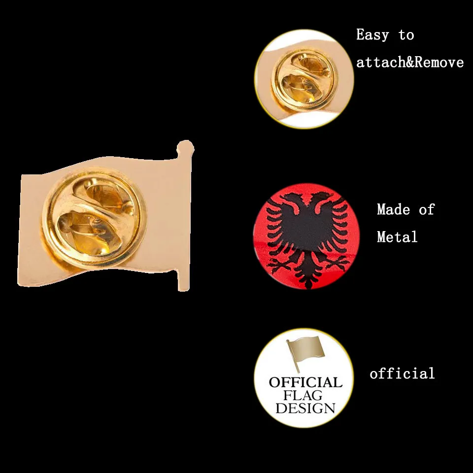10 pièces Albanie unisexe National pays plaqué or drapeau revers emblème mode épingles ensemble