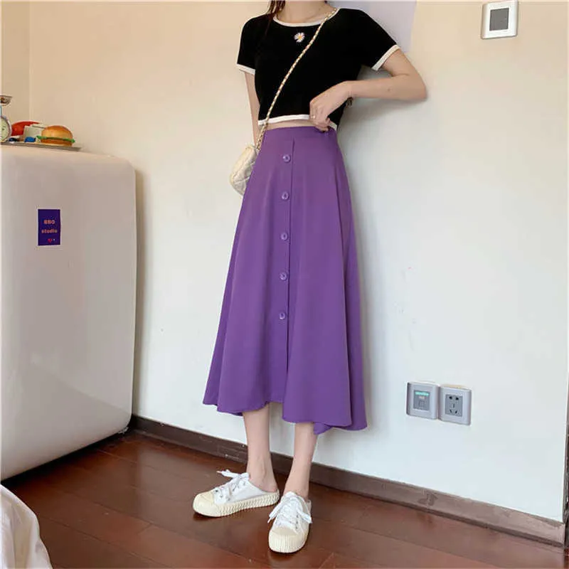 Purple Womens Skirt Vintage Plus Size Clothes Long Skirts Autumn Black Harajuku High Waist Streetwear Fashion Ladies Office 210619