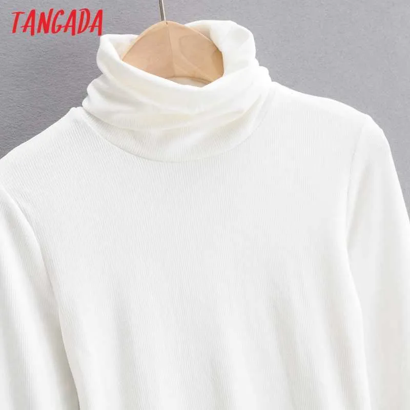 Tangada Mulheres Moda Colheita Sólida Turtleneck Malha Camisola Jumper Big Strethy Slim Pullovers Chique Tops 4P25 210914