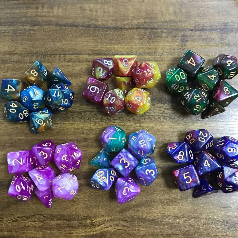 7 adet / takım Dichromatik D4 D6 D8 D10 D12 D20 Polyhedral Dices Numaraları Dials Masaüstü Masa Kurulu Oyunu