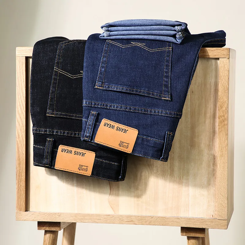 Shan Bao Men's Classic Business Casual gemonteerd rechte been comfortabele katoenen stretch spring jeans modemerk jeans 210318