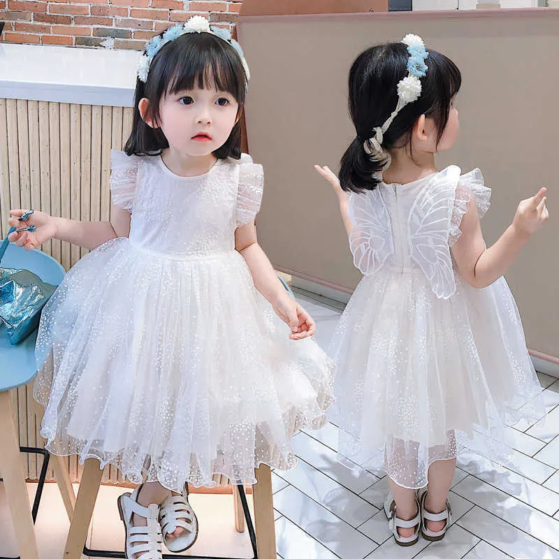 Ailes de papillon brodées petites fleurs robes pour fille 2021 été enfant en bas âge belle bébé filles maison Costume princesse robe Q0716