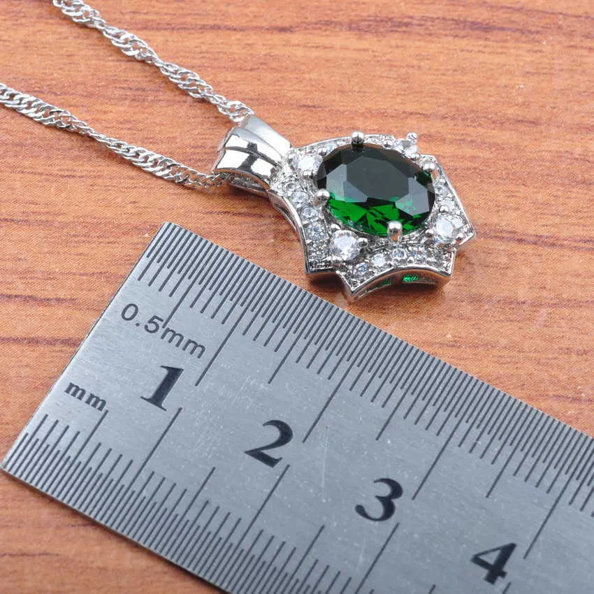 Russische stijl met natuurlijke stenen groene sieraden sets zilveren kleur mode kostuum accessoires voor vrouwen kerstcadeau JS484 H1022