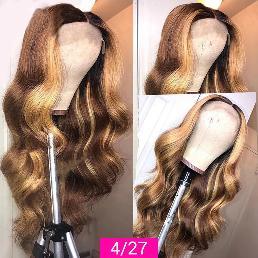 Brazilian Indian Body Wave Transparent Lace Front Wig Ombre 4 27 Highlight Wig Human Hair Wigs