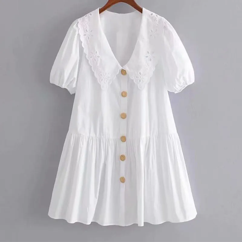 Женские летние сладкие свободные рубашки мини дессы ZA с коротким рукавом кнопки белые женские элегантные уличные платья одежда Vestidos 210513