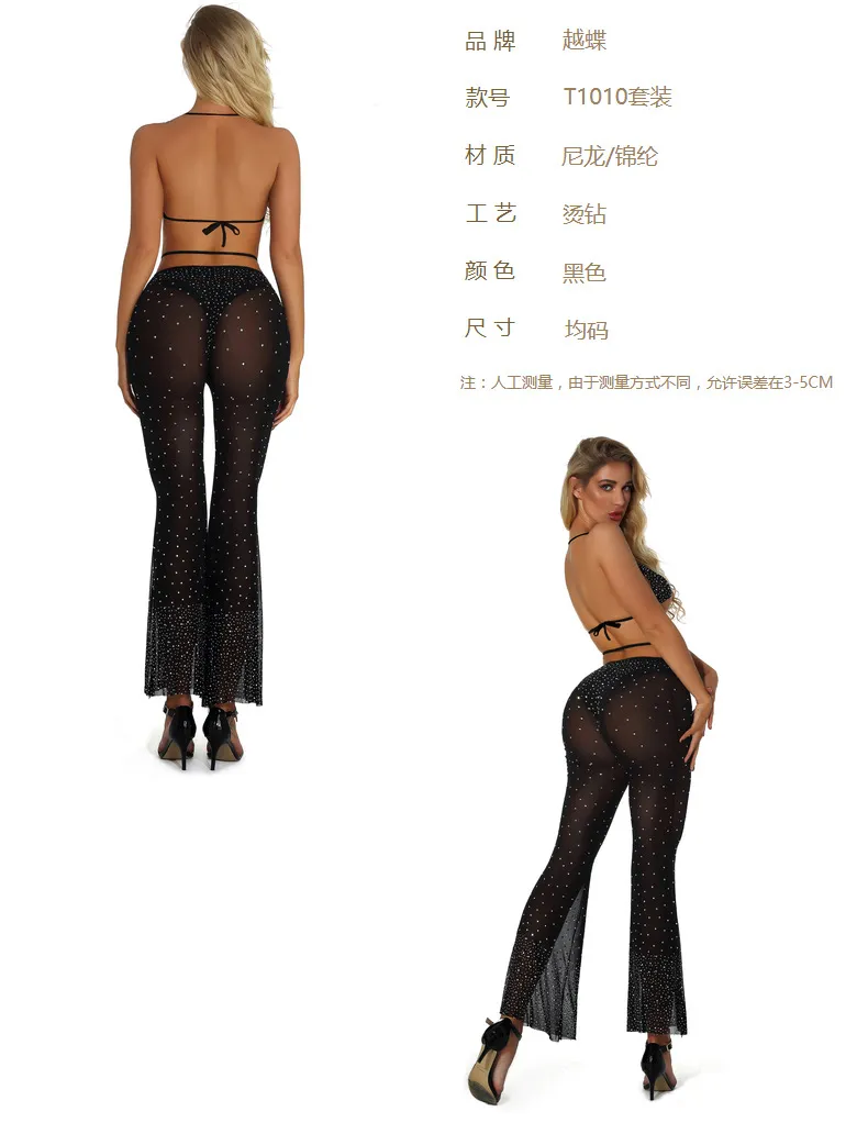 European and American diamond sexy underwear bra pants perspective net suit Cosplay uniform temptation2977