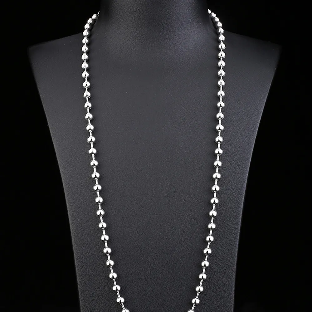 3mm 4mm 5mm 6mm Stainless Steel Necklace Ball Chain Link for Men Women 45cm-70cm Length with Velvet Bag242G
