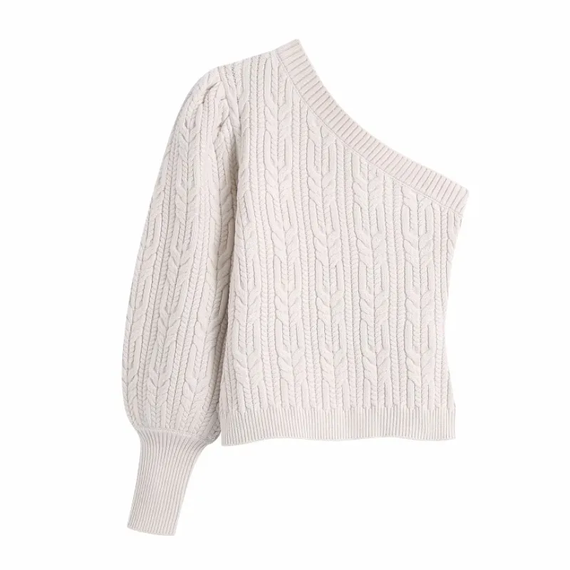 Spring Women Crochet Knitting Asymmetric one Shoulder Sweater Female Long Sleeve Pullover Casual Lady Loose Tops SW1182 210430