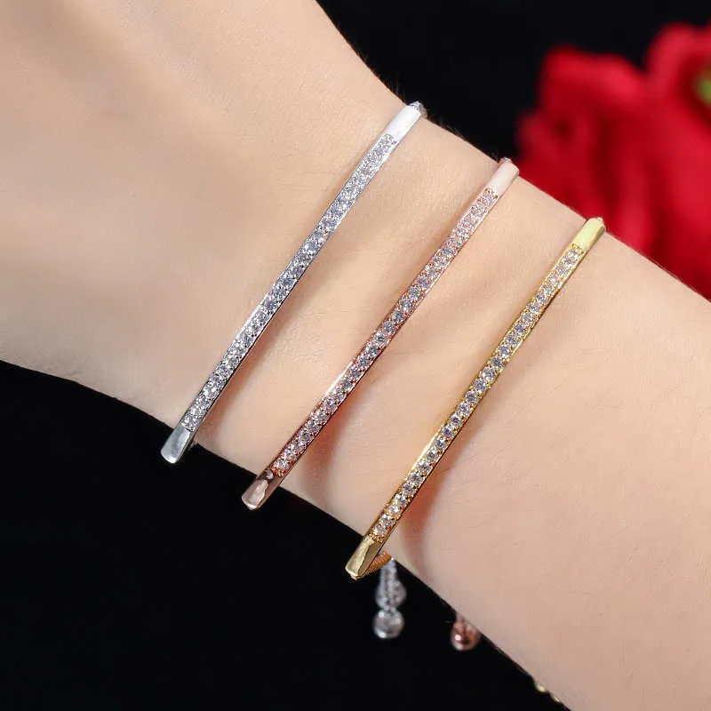 Liying Coreano creativo squisito mano gioielli micro intarsiato zircone lucido singolo arco fila Bracciale Braccialetti schiavo regolabili