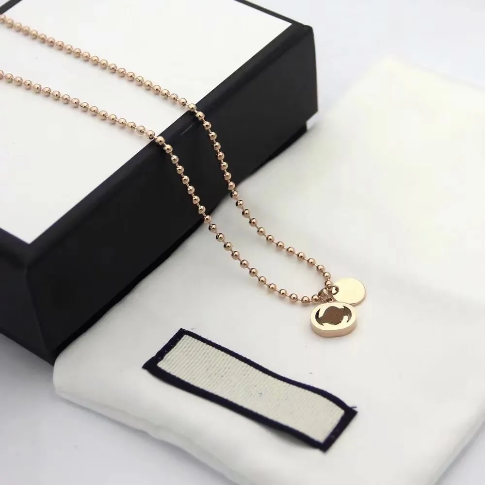 Top quality Necklac Pendants Titanium steel 18K Gold Round Beads Chain Necklaces With Hollow Out Engrave G Letter Double Pendant2294