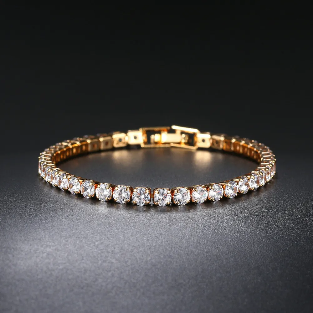 Bracelet tenisowy dla kobiet prosty luksusowy okrągły kryształowy złoty kolor łańcucha Boguła ślubna dziewczyna prezent hurtowa biżuteria H074