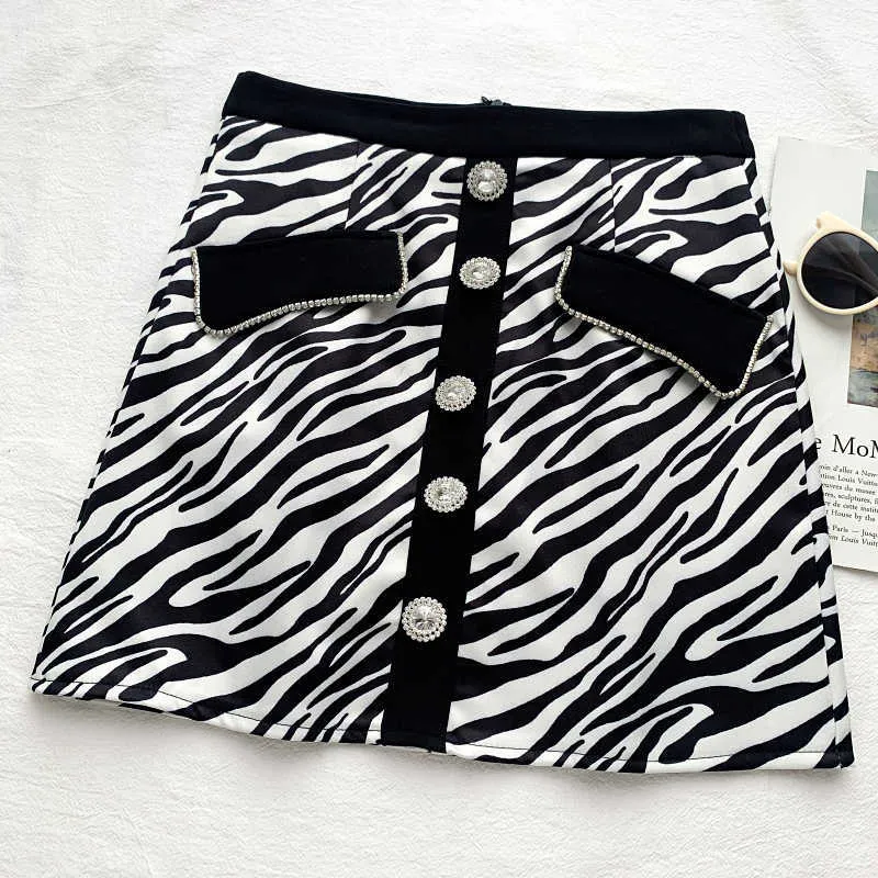 Ly varey lin zomer vrouwen hoge taille plaid zebra patroon mini rokken vrouwelijke casual knoppen luipaard print slanke 210526