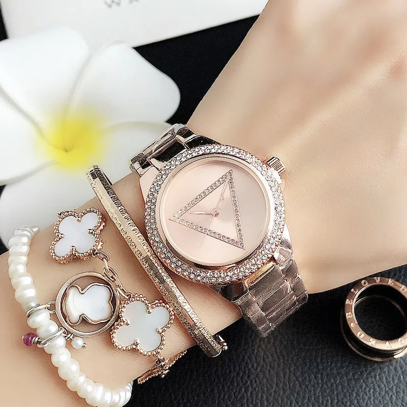 Montres-bracelets de marque à Quartz pour femmes et filles, style Triangle en cristal, bracelet en métal et acier, GS24229m