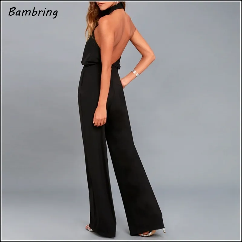 Ärmlös stropplös eleganta kvinnor Jumpsuit Casual Summer Overalls Solid Color Halter Backless Loose Long Rompers Women Custom 210326