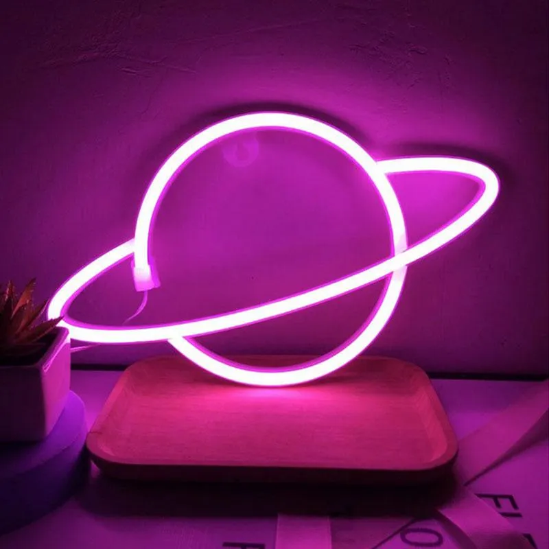 Night Lights LED Neon Lamp Elliptical Planet Shaped Wall Sign Desk USB Hanging For Bedroom Home Party Holiday Decor230i