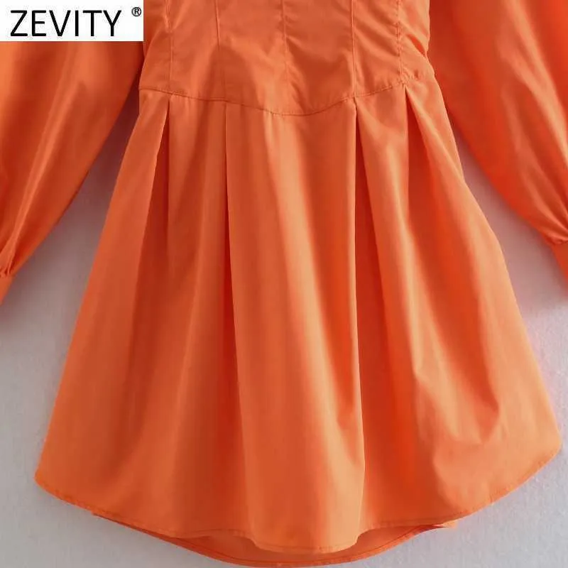 Zevity Женщины Vintage V шеи сплошные цветные складки Мини-рубашка платье женское шикарное сексуальное заднее отверстие повязка повязку Vestidos DS8334 210603