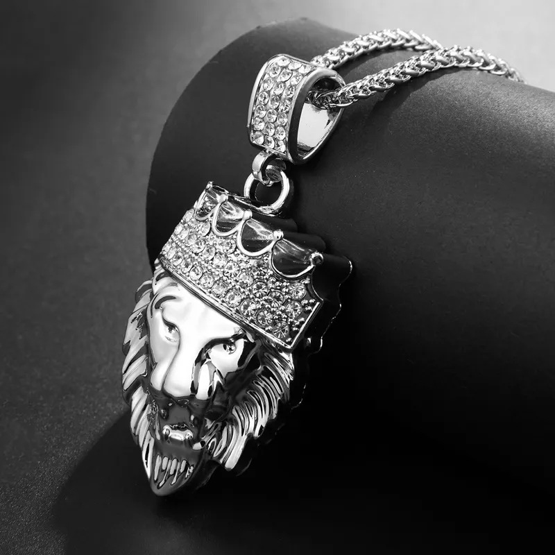 Мужская хип-хоп золотая кубинская цепочка с головой льва, кулон с королевской короной, ожерелье, модные ювелирные изделия158c