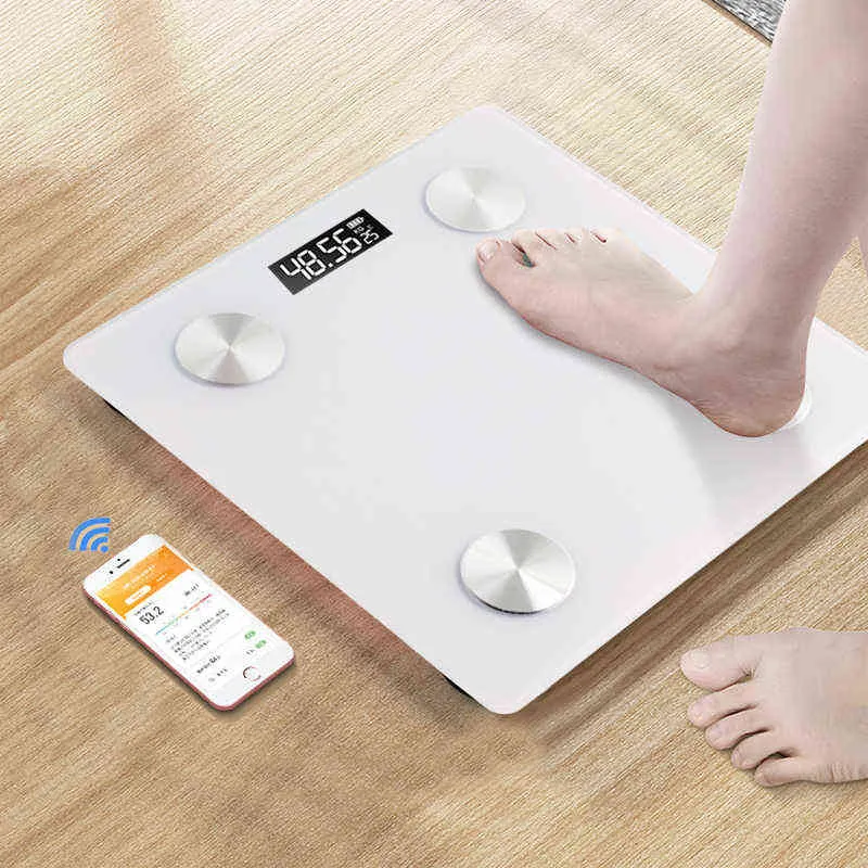 Báscula corporal Bluetooth BMI Básculas de grasa inteligentes Pantalla LED Báscula de peso de baño digital Analizador de composición corporal con aplicación OKOK H1229
