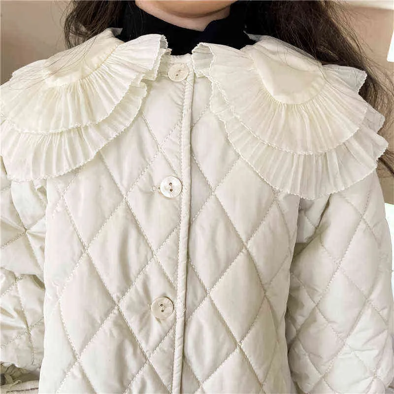 Inverno neonate cappotti di cotone imbottiti colletto di pizzo stile coreano principessa Parka bambini addensare capispalla 211204