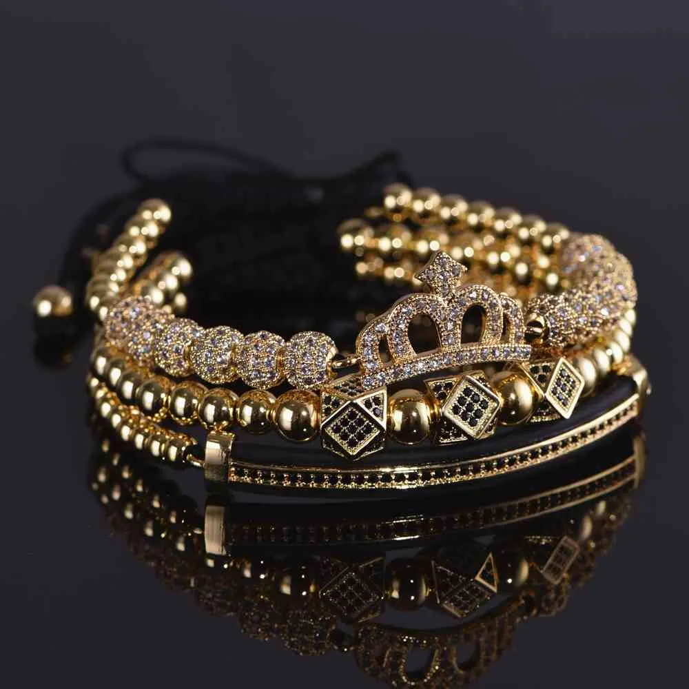 Luxury Jewelry Zircon Hip Hop Gold Crown Bracelets Women&Men Cubic Micro Pave CZ Charm Braided Braiding Pulseira