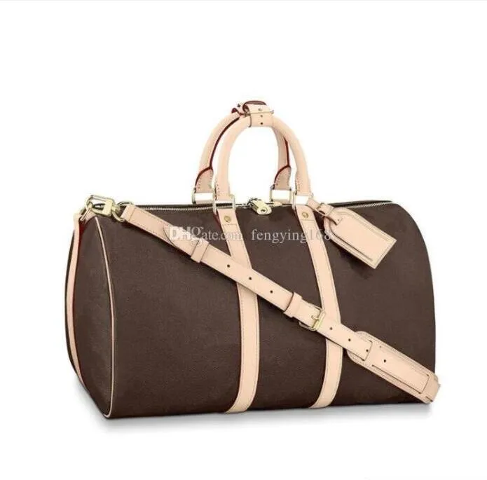 Real Leather Duffle 50 55cm Luggage Handbags Shoulder Bags Handbag Tote duffel Men Purses Mens Clutch bag284C