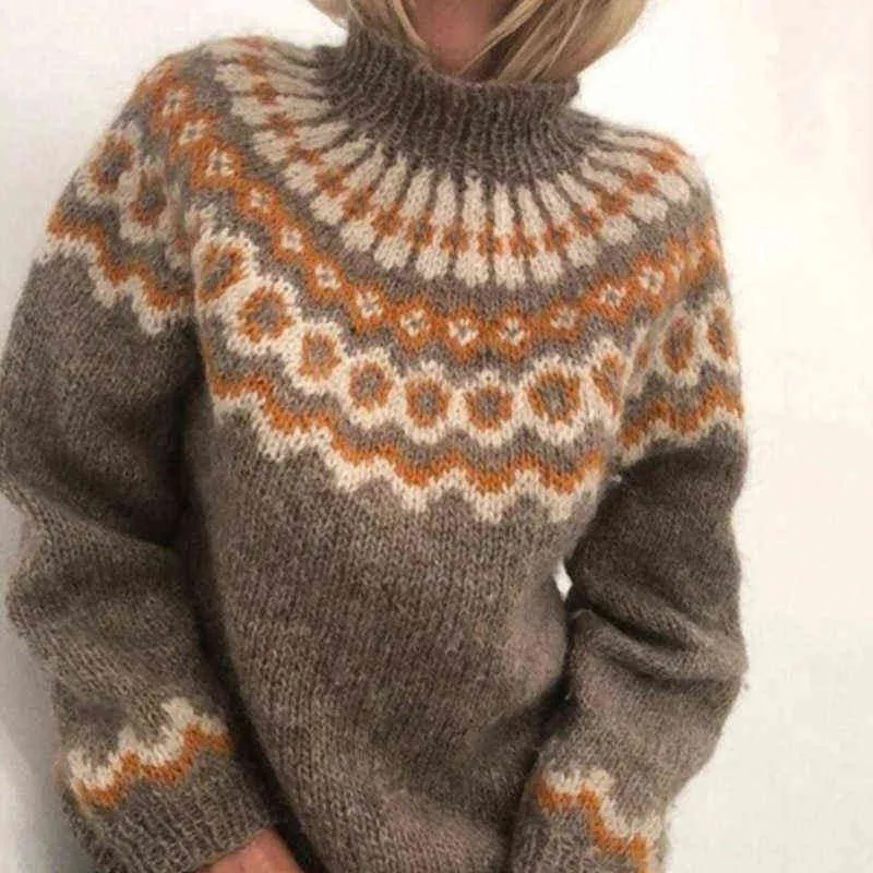 Nouveau femmes automne col roulé pull en tricot hiver mode imprimé à manches longues chaud pull dame décontracté tout match élégant pulls Y1110