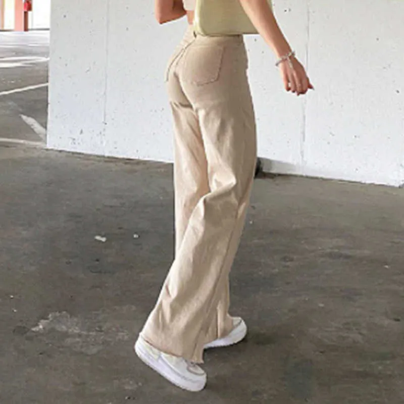 Jeans abricot slim taille haute européenne et américaine femmes tendance de la mode décontractée confortable jambe large 210915