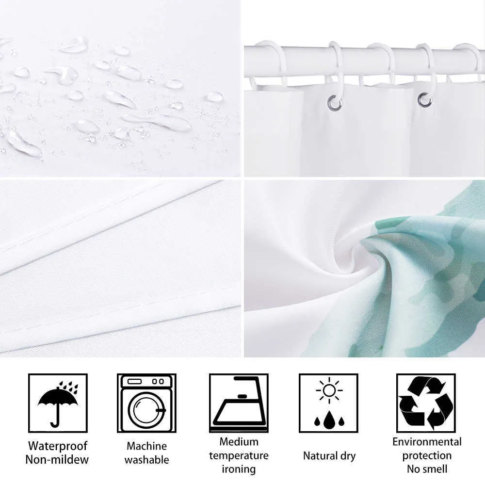 Waterproof Flowers Grass Plant Rock Wall Shower Curtain For Bathroom Bath Long 180*200 CM 3d 210915