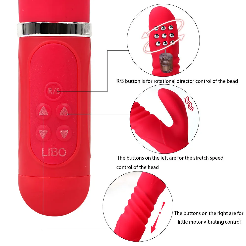 IKOKY Telescopic Rabbit Vibrator 360 Degrees Rotation Vibrating Dildo Gspot Massage sexy Toys for Woman Transfer Beads AV Wand3098493