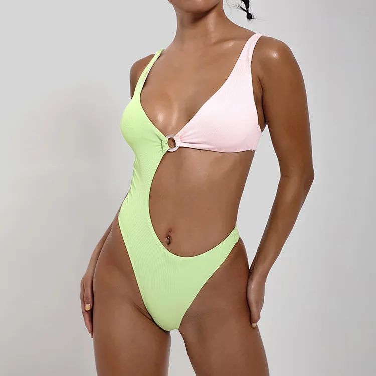 2021 Sexig rosa en bit baddräkt Kvinnor klipper ut färgglada badkläder Push Up Monokini Bathing Surs Beach Wear Swimming Suit for Girl305Z