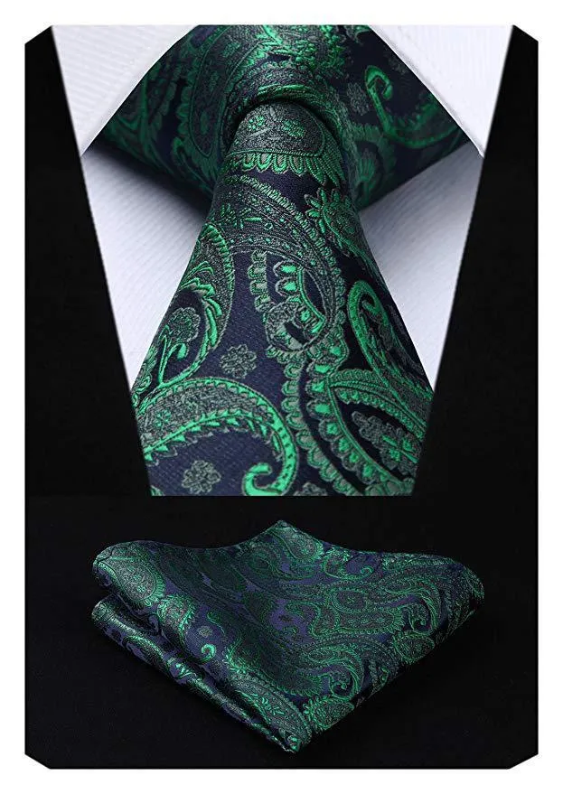 Erkekler Resmi Gömlek Paisley Floral Koyu Yeşil Siyah Erkek Kravatlar Bağlar% 100 İpek Ekstra Uzun Jacquard Dokuma Yeni2943