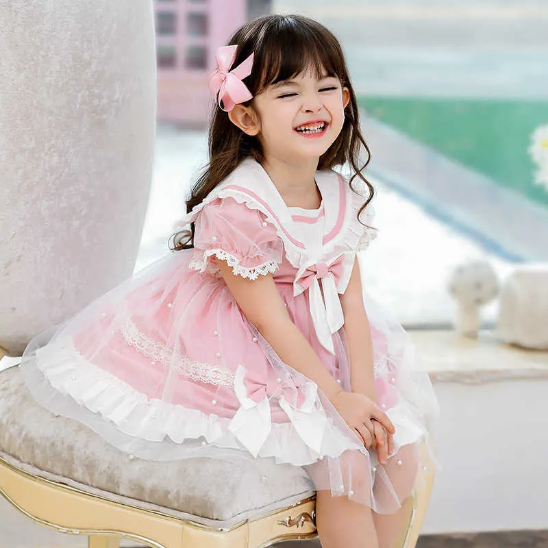 Bambini Abiti spagnoli Bambini Lolita Princess Abbigliamento ragazza Infant Birthday Party Bow Lace Dress Neonate Boutique Frocks 210615