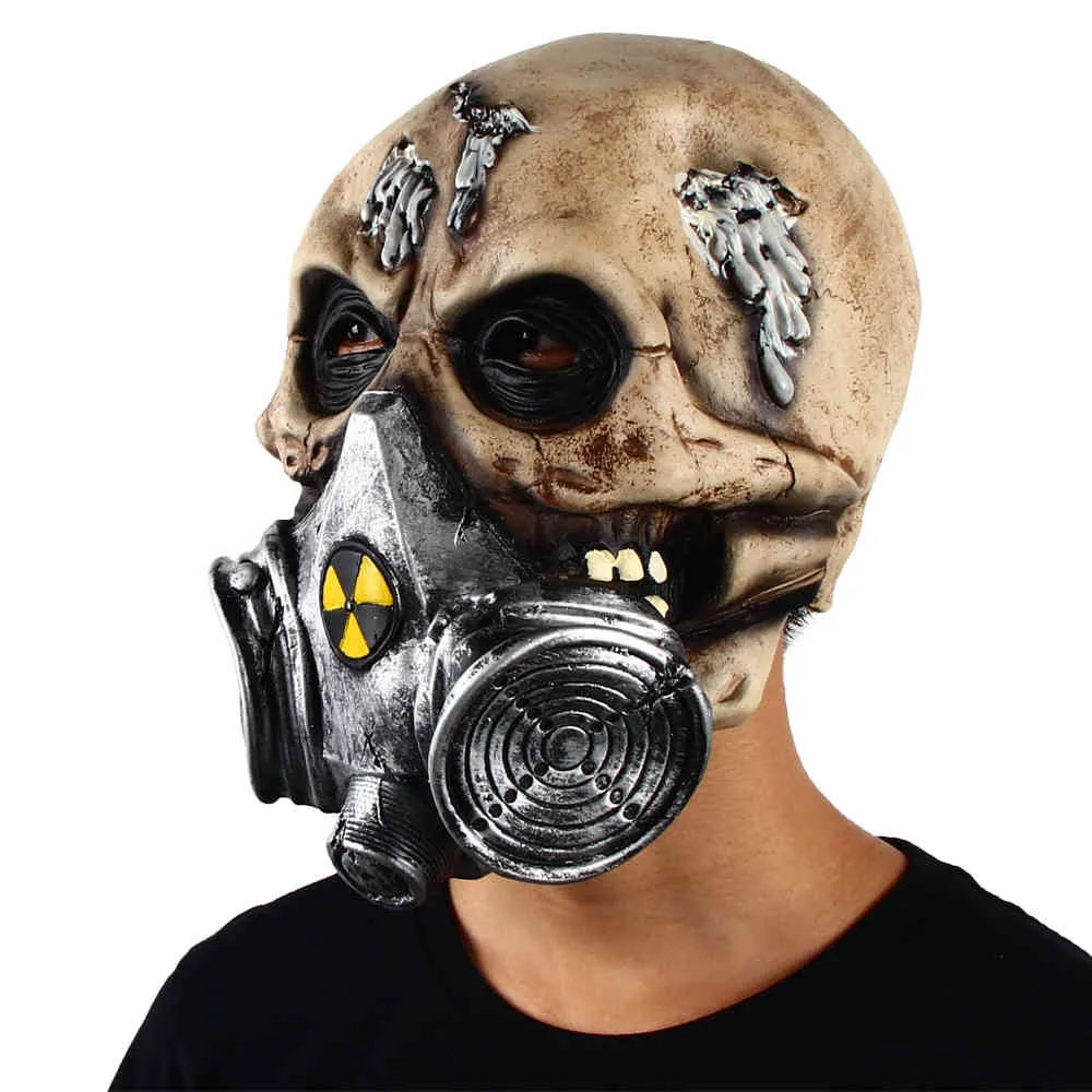 Masque effrayant crâne Biohazard, couvre-chef de terreur Zombie, Costume de Cosplay de fête d'horreur d'halloween, accessoires en Latex