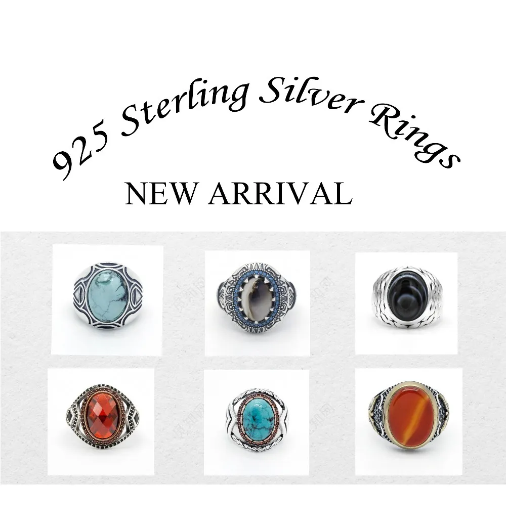 925 Sterling Men's Natural Phoenix Stone Rock Bröllop / Party Fine Thai Silver Turkiska Smycken Kvinnor Ring