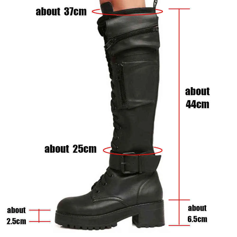 Botas femininas tamanho grande 34-45, designer de luxo, de bolso, combat, legal, plataforma, punk, goth, grossas, com fivela, botas femininas H1009