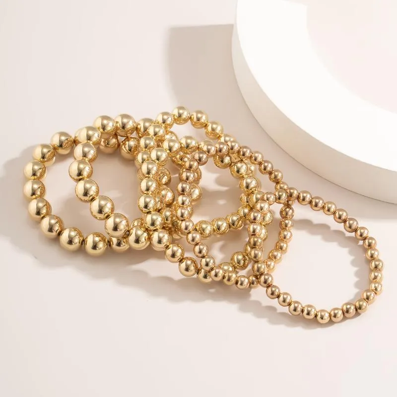 Set 6MM 8MM 10MM Gold Color Beads Bracelet For Women Trendy Statement Big Round Beaded Handmade Wristlet Fashion Jewelry Bead204s