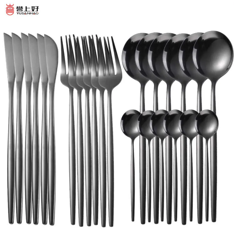 24 sztuk Złoty zestaw stołowych Zestaw Kitchen Flatware Steak Nóż Widelec Kawa Spoon Obiadowa Upscale Ze Stali Nierdzewnej Domowe Cutlery 210928