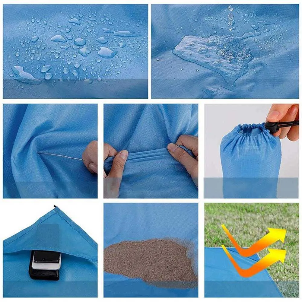 피크닉 방수 비치 매트 휴대용 포켓 담요 모래 무료 담요 캠핑 야외 텐트 접는 커버 접지 패드 Mattress Y0706