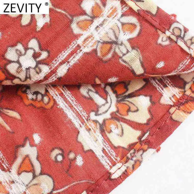 Zevity Women Sweet Floral版画プレスデザインプリーツカジュアルスリムミニドレス女性シックな長袖ブランドパーティーVestidos DS9057 Y1204