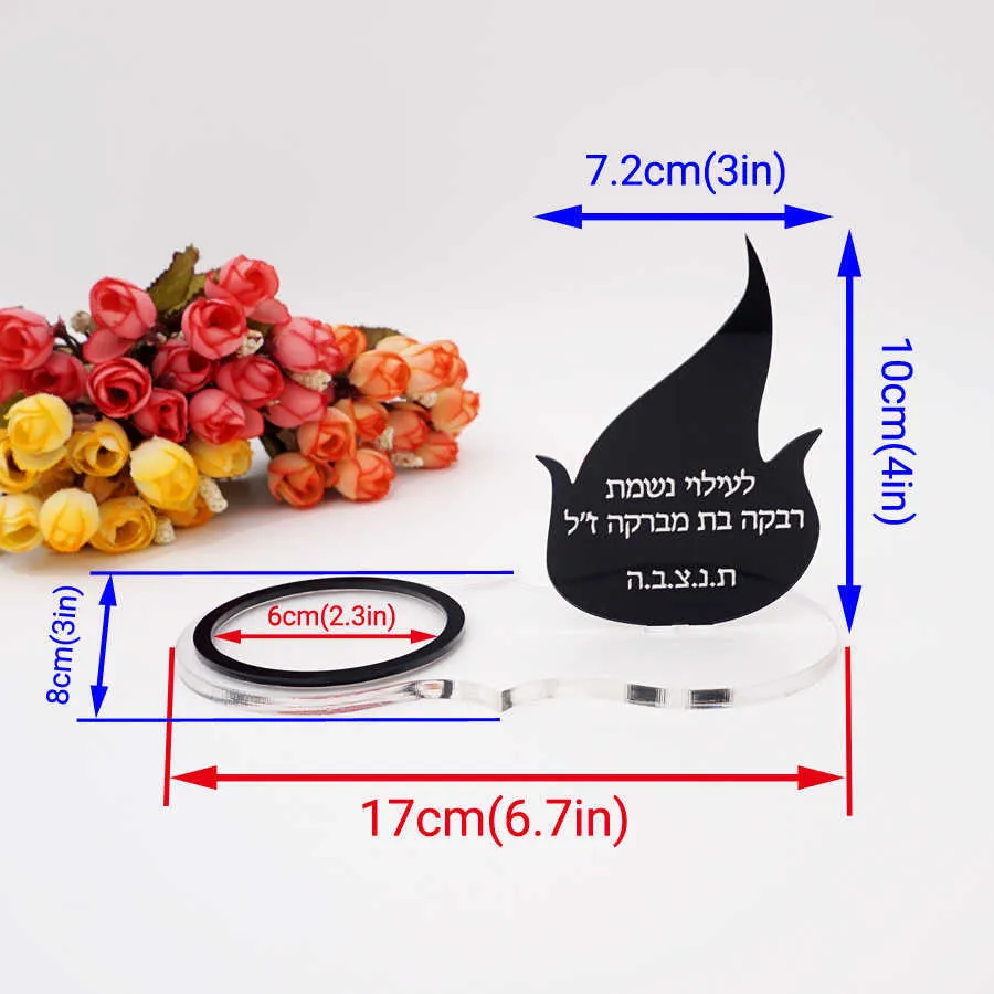 맞춤형 아크릴 캔들 홀더 봉헌기도 트레이 블랙 미러 불꽃 맞춤 테이블 플레이트 침례 웨딩 파티 장식 17x10cm 210722