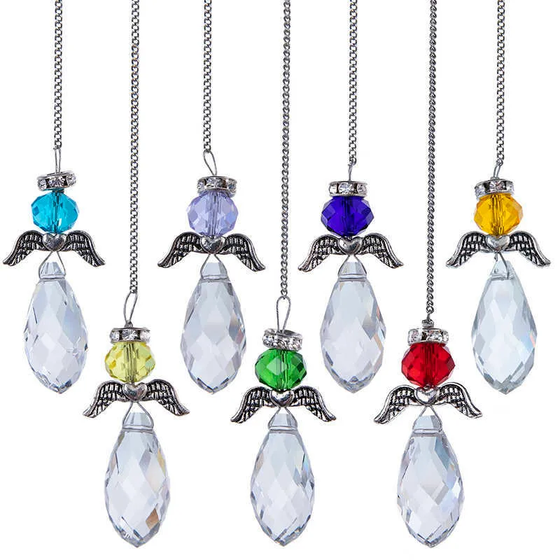 HD Set di 7, Hanging Crystal Guardian Angel Stained Glass Suncatcher Rainbow Maker Tende finestre Ornamento Regalo di Natale Decorazioni la casa Q0811