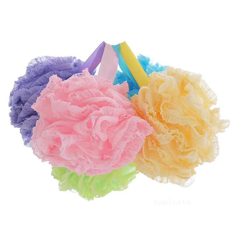 Spitze Mesh Pouf Schwamm Badebürsten Spa Griff Körper Dusche Scrubber Ball Colorfu Schwämme T2I53324