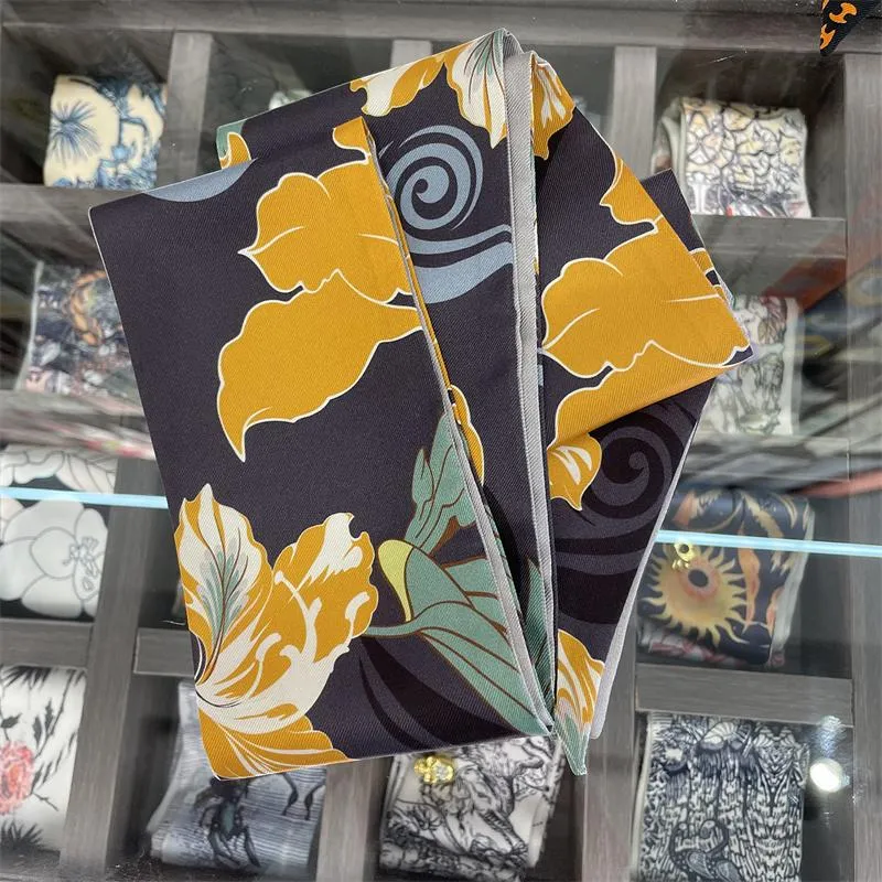 Lenços 100% lenço de sarja de seda amoreira para bolsa bolsa-pequena fita de moda lenço - mulheres cabelo floral print262l