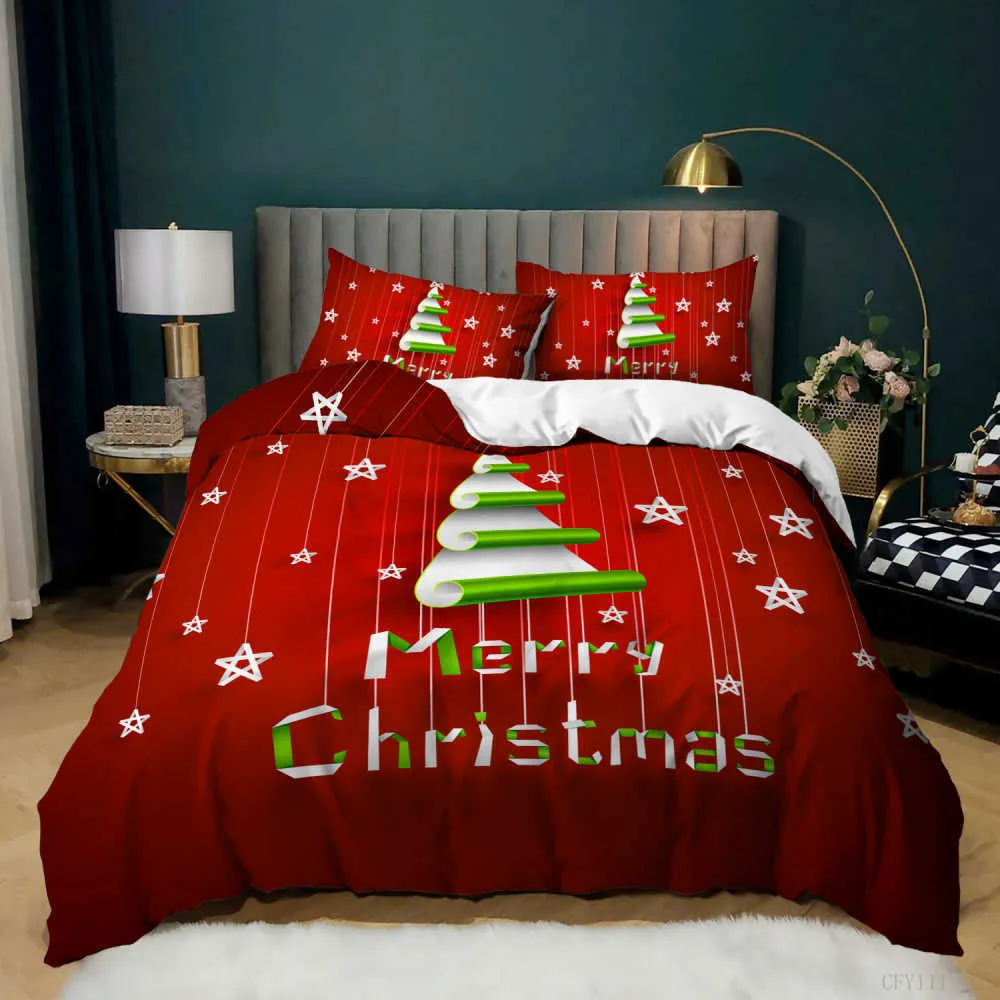 Juego de cama de Navidad en 3d, tamaño Queen, funda nórdica y funda de almohada de lujo con dibujos animados para niños, regalos de Año Nuevo, edredones para cama