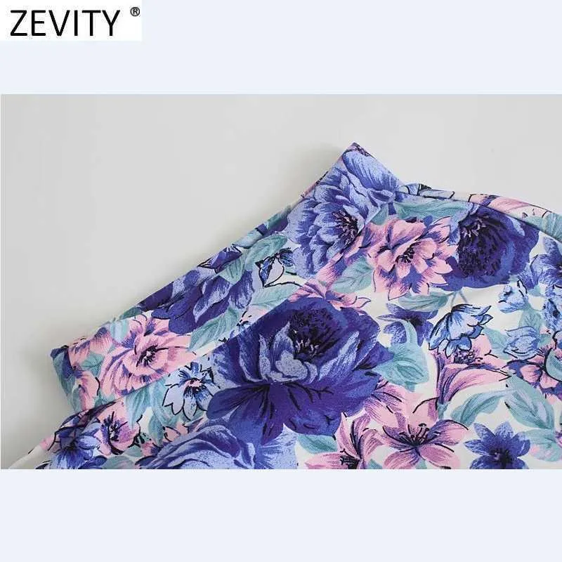 Zevity Femmes Mode À Manches Courtes Fleur Imprimer Slim Combishorts Femme Taille Élastique Shorts Siamois Chic Casual Barboteuses DS8175 210603